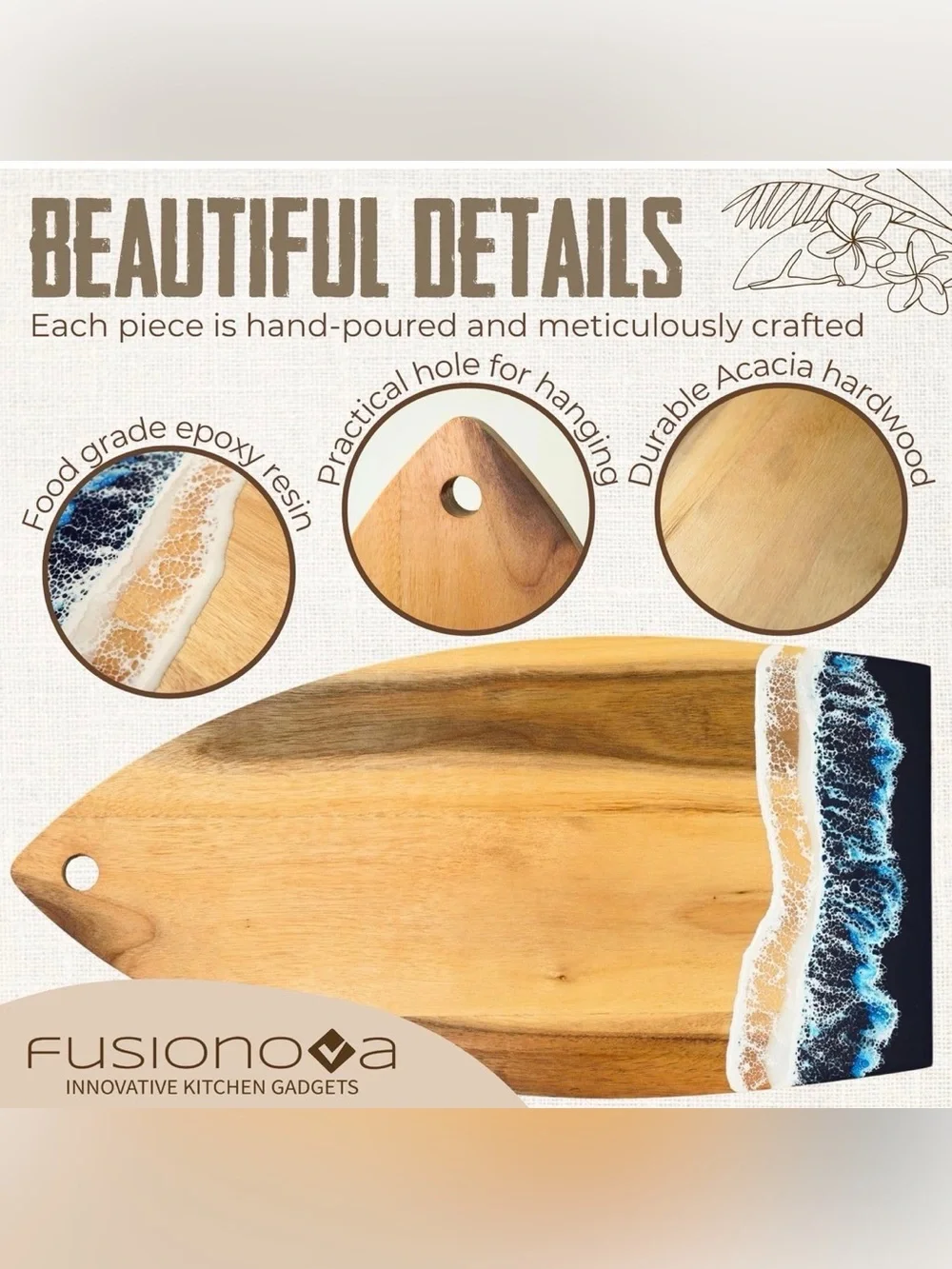 FUSIONOVA Acacia Cutting Board with Epoxy